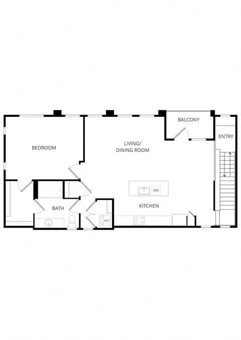 Floor plan for 1 bed, 1 bath, 1060 sqft
